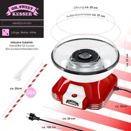 Kesser KESSER® Zuckerwattemaschine Set für dein zuhause - Mit 30x Zuckerwatte Stäbchen & Messlöffel - Retro Cotton Candy Maschine - Zuckerwatte Maschine Rot / Weiß - 500 W