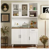 autolock Küchenbuffet Hochschrank Küchenschrank Vitrine Sideboard mit Holzmaserung (114 x 40 x 190 cm) Buffetschrank für Wohnzimmer, Küche & Esszimmer weiß