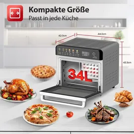 TURBO TRONIC TurboTronic Multi-Smart-Ofen - 16in1 Heißluftofen & Heißluftfritteuse 2200W Power 34L bis 0,5kg Pommes Mini-Backofen mit Dörrfunktion 40-350°C ...