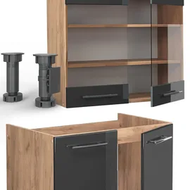 Vicco Küchenzeile Fame-Line 240 cm Anthrazit Hochglanz/Goldkraft Eiche
