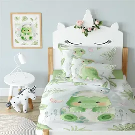 FARO Babybettwäscheset 100x135 Dinosaurier Kuscheltiere - Hellblau