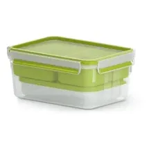Emsa Clip Go Lunchbox, 2,2 L, Brotdose mit Einsätzen, 100 Prozent dicht, mit Frischedichtung, Transparent, Hellgrün, Made in Germany, N10716