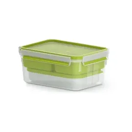 Emsa Clip Go Lunchbox, 2,2 L, Brotdose mit Einsätzen, 100 Prozent dicht, mit Frischedichtung, Transparent, Hellgrün, Made in Germany, N10716