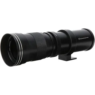 Sharainn Teleskopobjektiv, 420-800 mm F8.3-16 Manuelles Fokussier-Zoomobjektiv mit 2-fachem Telekonverter für Nikon F-Kamera-Aluminiumgehäuse, Telezoomobjektiv(Schwarz)