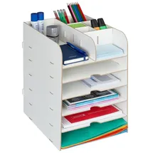 Relaxdays Schreibtisch Organizer mit Ablagefächern Weiß