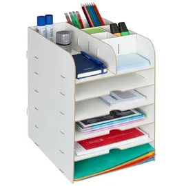 Relaxdays Schreibtisch Organizer mit Ablagefächern Weiß