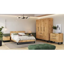 Home Affaire Bettgestell HOME AFFAIRE "Bronne, Made in Europe, industrial Style, moder und zeitlos", braun (wotan eiche, wotan eiche, schwarz), B:148cm H:93,5cm L:208,5cm, Betten, Bettgestell, mit Kufen in Metalloptik, FSC-zertifiziert, wahlweise in 3 Breiten