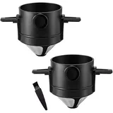 2 Stück Kaffeefilter, Edelstahl-Kaffeemaschinenfilter, papierloser Kaffeefilterkegel mit faltbaren Harzhaltern für Zuhause, Reisen und Camping