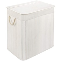 Wäschekorb mit Deckel und 2 Fächer - stabile Wäschebox Bambus - Wäschekorb Weiß mit Wäschesack, waschbar - 100% Bambus - 150 Liter