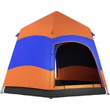 Doppellagiges Instant-pop-up-zelt Mit Regenschutz, Outdoor Familienzelt Für 4 Personen Wasserdicht Sechseckig 4 Jahreszeiten Kuppelzelt Mit Bodenplane 2 Türen Moskitonetz Tragetasche Orange