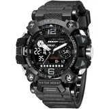 Outdoor Sport MilitäR Tactical Armbanduhr 5atm Wasserdicht Armbanduhr Herren mit Leuchtender Funktion Fitnessuhr Herren,Black and Grey