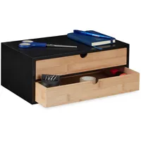 Relaxdays Schubladenbox, Bambus & MDF, Mini Kommode 2 Schubladen,