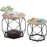Woltu Couchtisch 2er Set, Beistelltisch mit runder Tischplatte, Sofatisch mit hohlem Metallrahmen, Wohnzimmertisch mit Stauraum, aus Holzwerkstoff Metall,