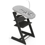 Stokke Hochstuhl Tripp Trapp® Kinderhochstuhl mit Newborn Set, Höhen- und tiefenverstellbare Sitz- und Fußplatten schwarz