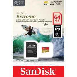 SanDisk Extreme microSDXC UHS-I U3 A2 + SD-Adapter 64 GB