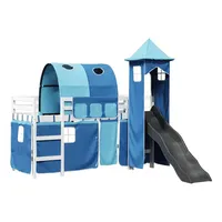 vidaXL Kinderhochbett mit Turm Blau 90x200 cm Massivholz Kiefer