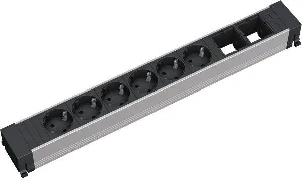 Bachmann 909.009 CONFERENCE Steckdoseneinheit ALU, 444mm, 6x Schutzkontaktsteckdose (erhöhter Berührungsschutz), 2x Custom Module leer, GST18 Stromein- und ausgang