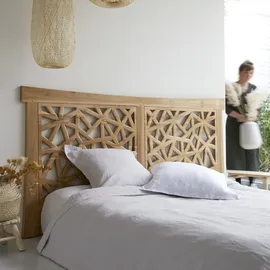 Tikamoon Kopfteil für Bett Bettkopfteil Doppelbett eckig 210 200 Teak Massiv Massivholz
