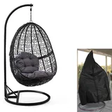 Luxus Hängesessel mit Gestell Schwarz Sitzkissen Grau XL + Cover Schwarz