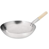 VOGUE Wok K299 aus Baustahl, runder Boden, 35,6 cm, für kommerzielles Kochen, silberfarben, Silber