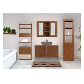 Mendler Teak-Leiterregal HWC-M86, Badschrank Badregal Badezimmer, hochwertiges B-Grade-Teak (Kernholz, 20-30 Jahre), 170x60x45cm