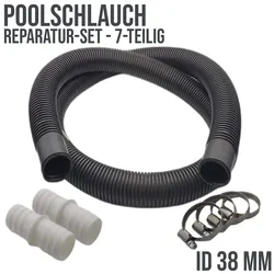 Poolschlauch Reparatur Set schwarz Schwimmbad Pool Verlängerung 38 mm - 7-teilig