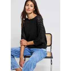 Strickpullover, mit durchscheinenden Häkel-Details und grafischem Muster, Gr. 42, Black, , 52977412-42