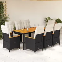 vidaXL 9-tlg Garten-Bistro-Set mit Kissen Schwarz Poly Rattan Modell 10