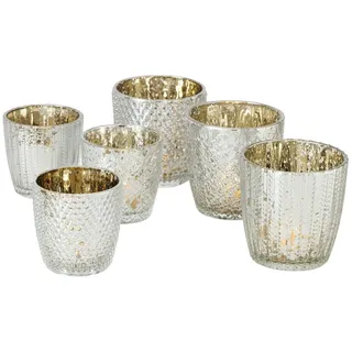 Boltze Windlicht Patty 6er-Set, H7-9 x ⌀7-9 cm, Antiksilber
