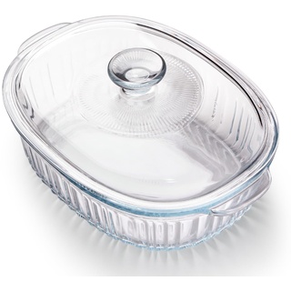 NUTRIUPS 3L Oval Auflaufform Glas Mit Deckel, groß, (31×21.5×13cm) Borosilikatglas, Auflaufform Mit Deckel Ofenfest