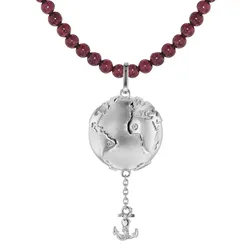 trendor 75498 Anhänger Planet Erde Silber 925 + Granat-Kette