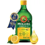 Möller's Omega 3 Lebertran Öl | Nordic Omega 3 Nahrungsergänzung mit EPA, DHA, Vitamin A, D, E | Superior Taste Award | Hochreiner natürlicher | 165 Jahre alte Marke | Zitrone | 500 ML