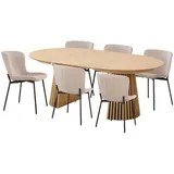 VCM Ebuy24, Essgruppe 1 Esstisch Echtholzfurnier und 6 Stühle beige.