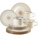 Mäser Kaffeeservice Prospero Premium Kaffeegeschirr Set für 4 Personen in Gastronomie-Qualität, 12-teiliges modernes in einzigartigem Vintage Stil, Weiß,