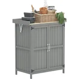 Outsunny Gartenschrank Holz, Geräteschuppen Wetterfest 74x43x88cm, Gerätehaus Mit Klappdach Ablagen, Arbeitsfläche, Geräteschrank, Gartenhaus Werkzeugschrank Gartenschuppen Für Garten, Grau
