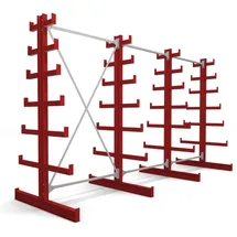 Stier Kragarmregal doppelseitig 3 Felder mit 6 absteigenden Ebenen 3900x2000x500mm feuerrot
