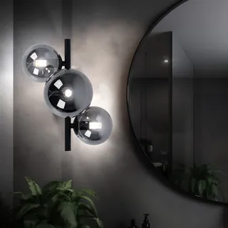 GLOBO Deckenleuchte mit Glas Strahler Kugel Deckenlampen Glaskugeln Esstisch, LED schwarz 3 flammig, 3x 3,5 W 3x 350lm 3000K, BxH 21x28 cm