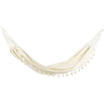 Beliani Hängematte Beige Baumwolle Und Polyester Mit Pompons Für Drinnen Und Draußen Terrase Garten Outdoor Boho-stil