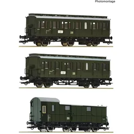 Roco 3-tlg. Set Nebenbahnzug der DR Abteilwagen 2. Klasse/Gepäckwagen 6200130 H0