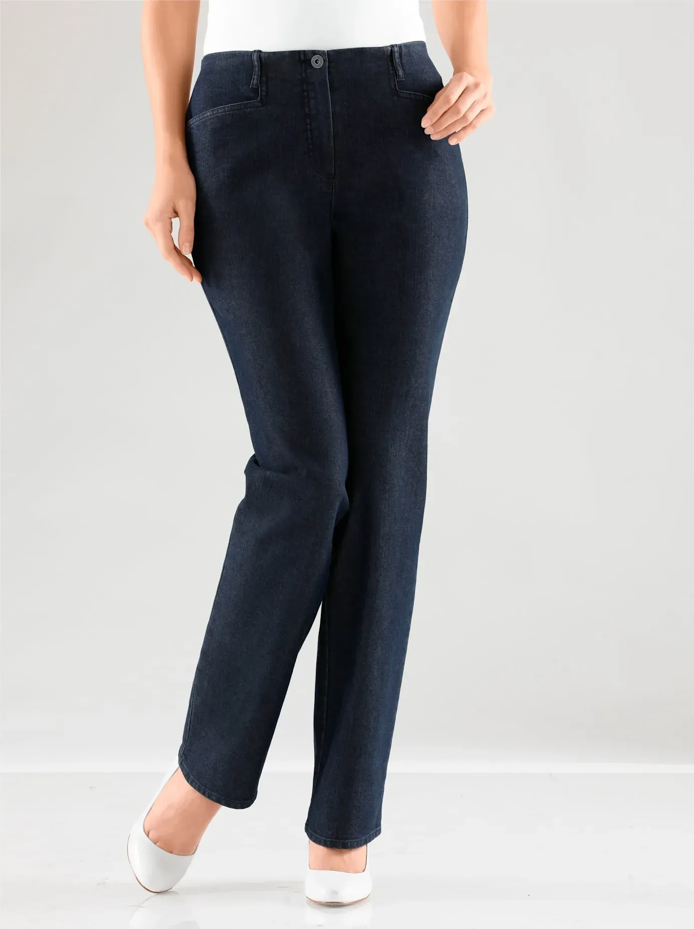 Dehnbund-Jeans COSMA, Damen, Gr. 52, Normalgrößen, blau (blau, stone, washed), 76% Baumwolle, 22% Polyester, 2% Elasthan, unifarben, lang, Jeans