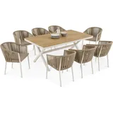 Idimex Gartenmöbelset ISOLA mit 8 Stühlen, Weiß/Beige – wetterfeste Essgruppe, Gartentisch 180 x 100 cm mit WPC Tischplatte und stapelbare Gartenstü... - Weiß