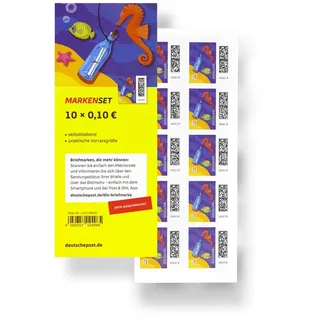 Albellion 10 Stück 0,10 EUR 10 Cent postfrische Selbstklebende Briefmarken | Frankaturware Markenset (Motiv: Flaschenpost)
