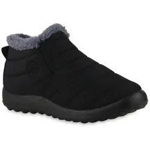 VAN HILL Damen Winter Boots Flach Gesteppt Bequem Schuhe 216543 Schwarz 39 - 39 EU