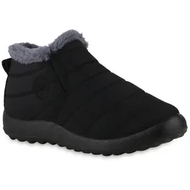 VAN HILL Damen Winter Boots Flach Gesteppt Bequem Schuhe 216543 Schwarz 39 - 39 EU