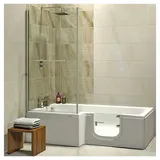 Dusche-24 Badewanne Badewanne mit Tür 170x85 cm HOSOLARNA inkl. Duschaufsatz und Schürze weiß