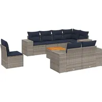 vidaXL 9-teiliges Gartensofa-Set mit Kissen, grau, Polyrattan - Grau