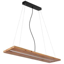 LED Hängeleuchte, Holzbalken, natur, schwarz-matt, L80 cm