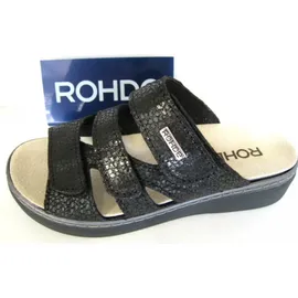 ROHDE Damen Pantolette aus Veloursleder mit drei Klettverschlüssen Abano 5221, Größe:41 EU, Farbe:Schwarz - 41