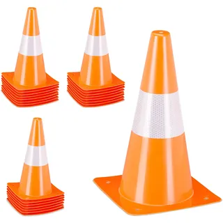 Relaxdays Pylonen 24er Set, Fußball, Hundetraining, Markierungskegel 31 cm, reflektierende Verkehrshütchen, orange