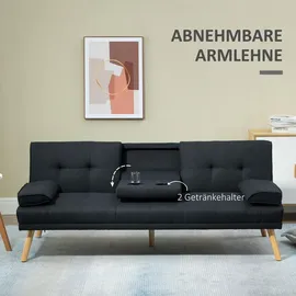 Homcom Schlafsofa, 3-Sitzer Sofa, Schlafcouch mit Klappbarem Tisch, Becherhalter, Bettsofa mit Leinenoptik, Couch Gästebet für Wohnzimmer, Grau
